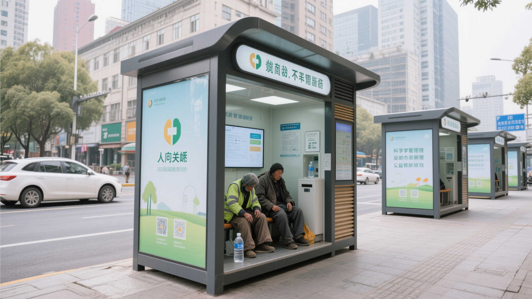 这些现代化的小亭子遍布城市的大街小巷，为